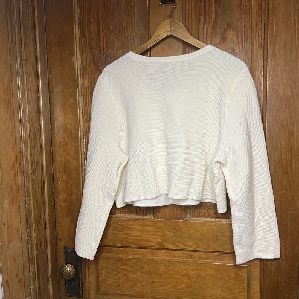 Talbots Ivory Ribbed Wool Blend Cropped Cardigan Sweater Rhinestone Button XL - Picture 9 of 9